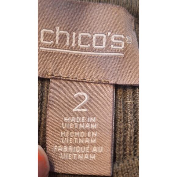 Chico's 2 Women Large Green/ Cream Color Block Ribbed Long Sleeve Tunic Top - Picture 4 of 7